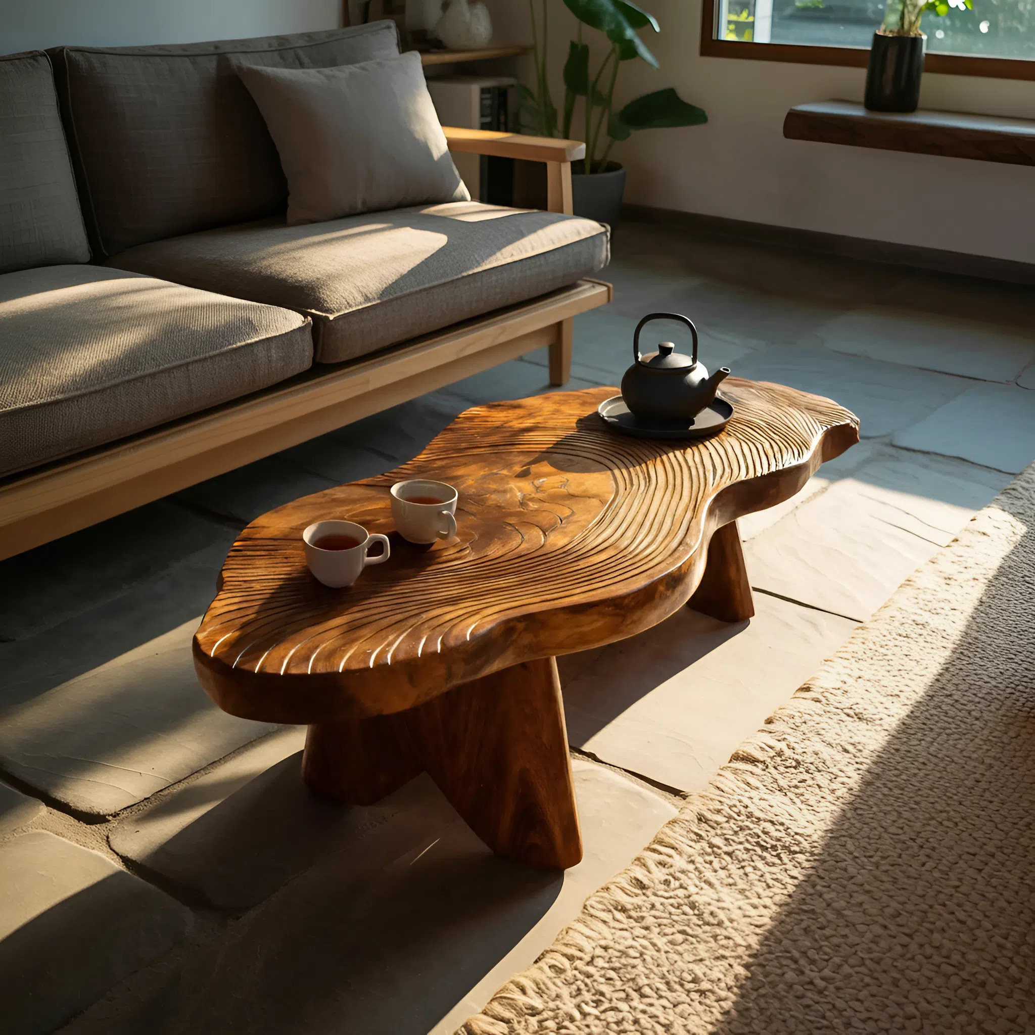Handcrafted Solid Wood Abstract Table For Living Room Decor