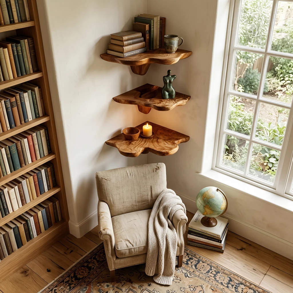 Farmhouse Wooden Live Edge Mushroom Shelf For Bedroom Furniture Decor