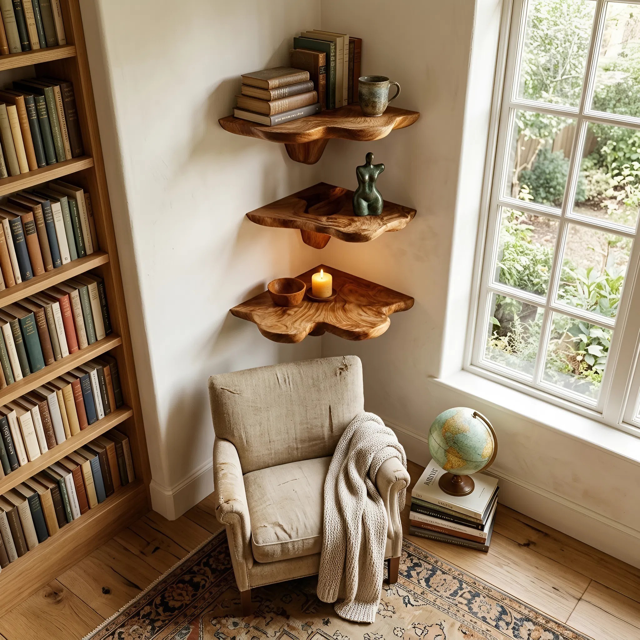 Farmhouse Wooden Live Edge Mushroom Shelf For Bedroom Furniture Decor