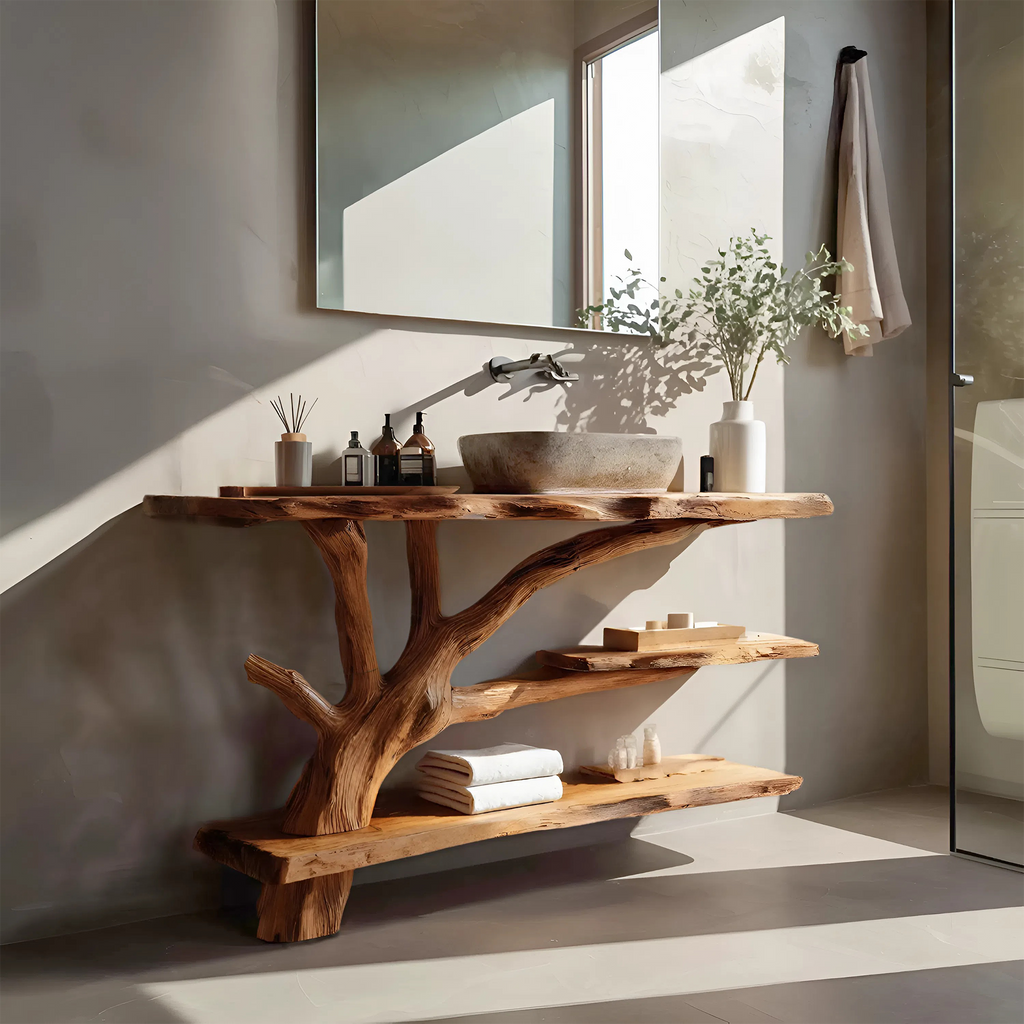 Mid Century Wooden Live Edge Bathroom Vanity For Bathroom Design