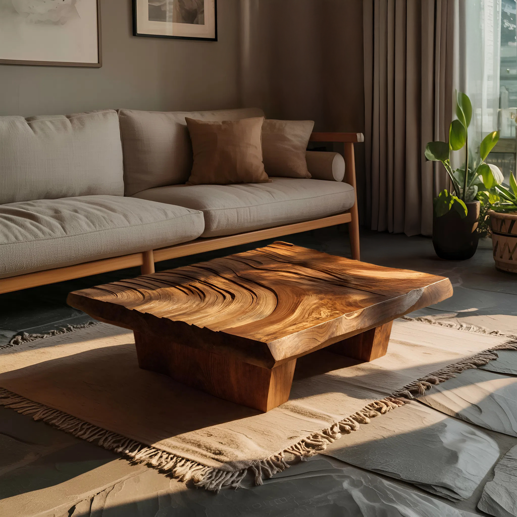 Mid Century Irregular Solid Wood Table For Living Room Decor
