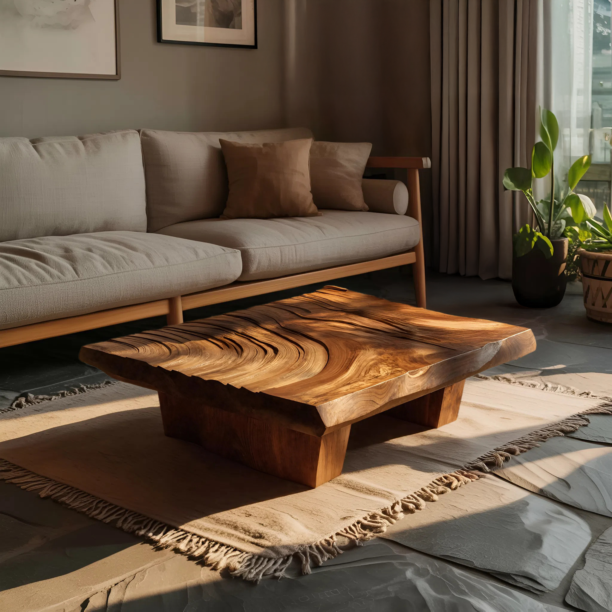 Mid Century Irregular Solid Wood Table For Living Room Decor