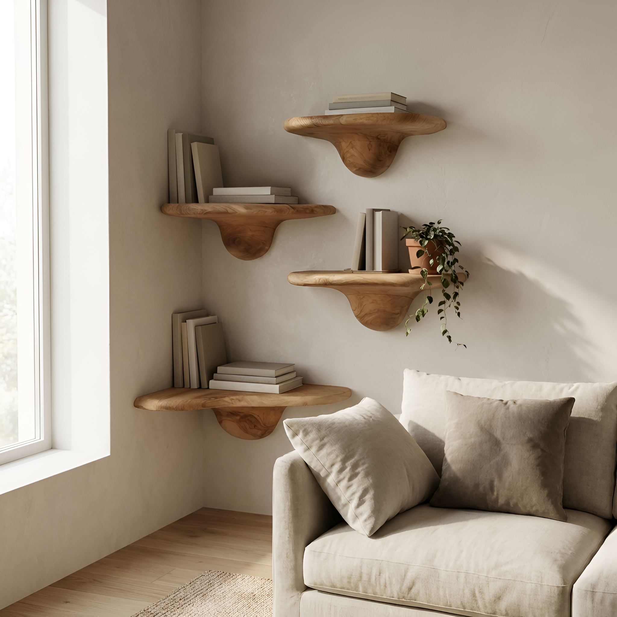 Modern Handcrafted Solid Wood Mushroom Shelf For Bedroom Decor
