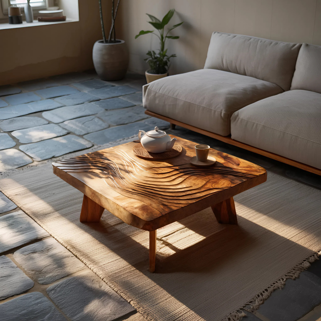 Mid Century Solid Wood Abstract Coffee Table For Living Room