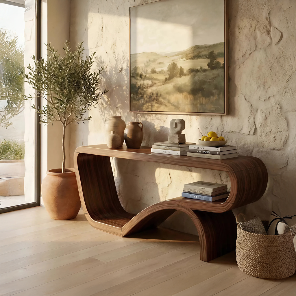 Handcrafted Solid Wood Console Table Organic Design For Bedroom Decor