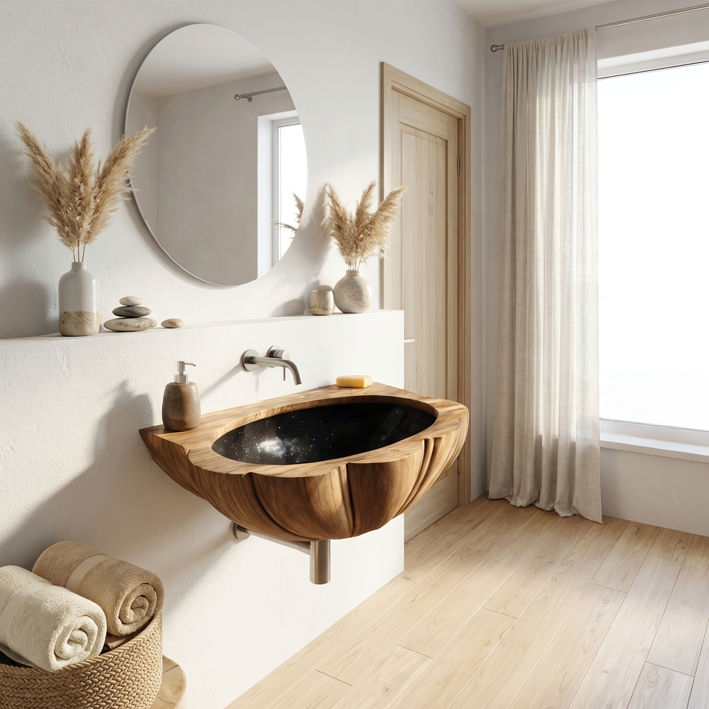 Mid Century Wall Mounted Wooden Bathroom Sink For Stylish Bathroom Decor