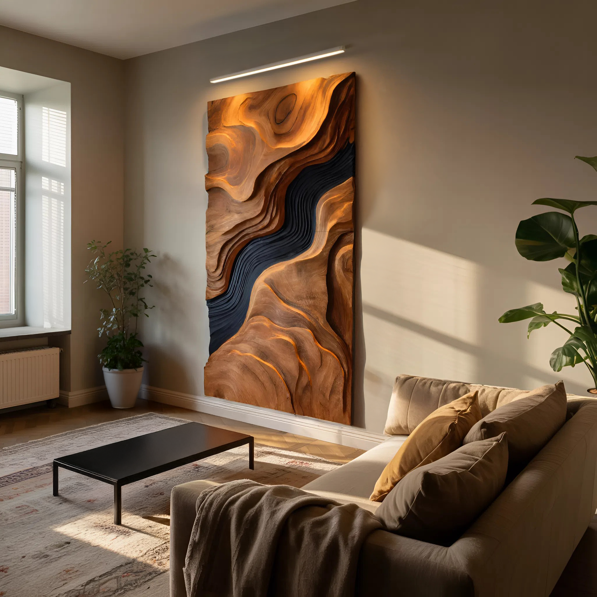 Rustic Carved Wall Art Sculpture For Modern Living Room