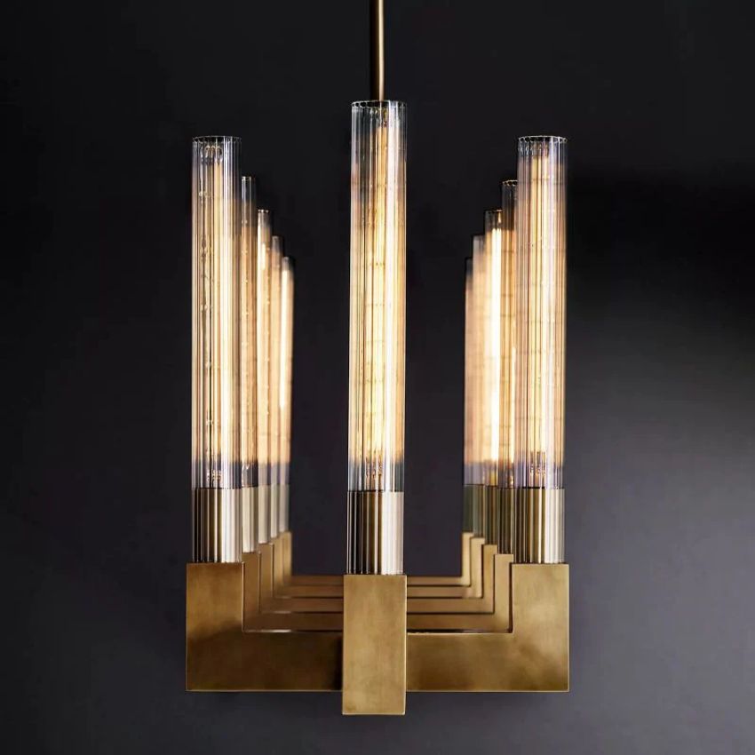Cannele Ribbed Glass Linear Chandelier 55"