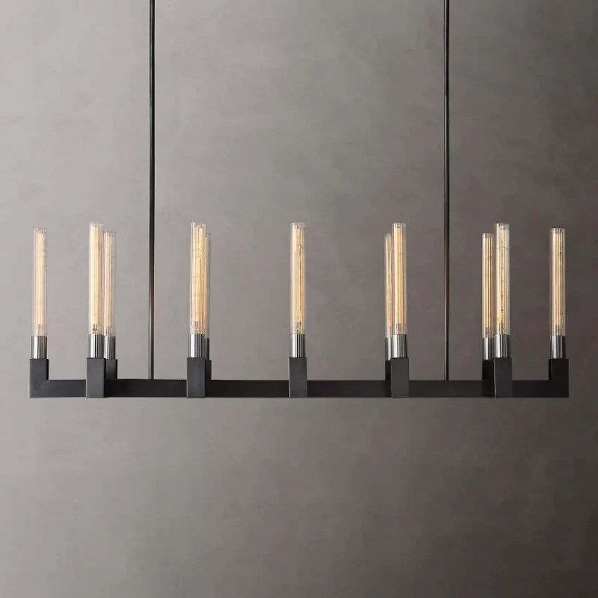 Cannele Ribbed Glass Linear Chandelier 55"