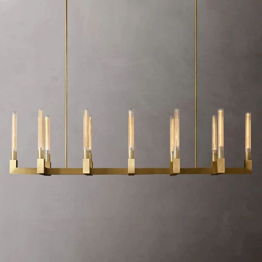 Cannele Ribbed Glass Linear Chandelier 67"