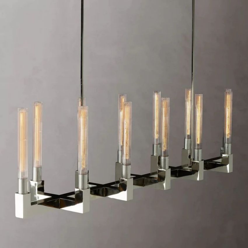 Cannele Ribbed Glass Linear Chandelier 67"
