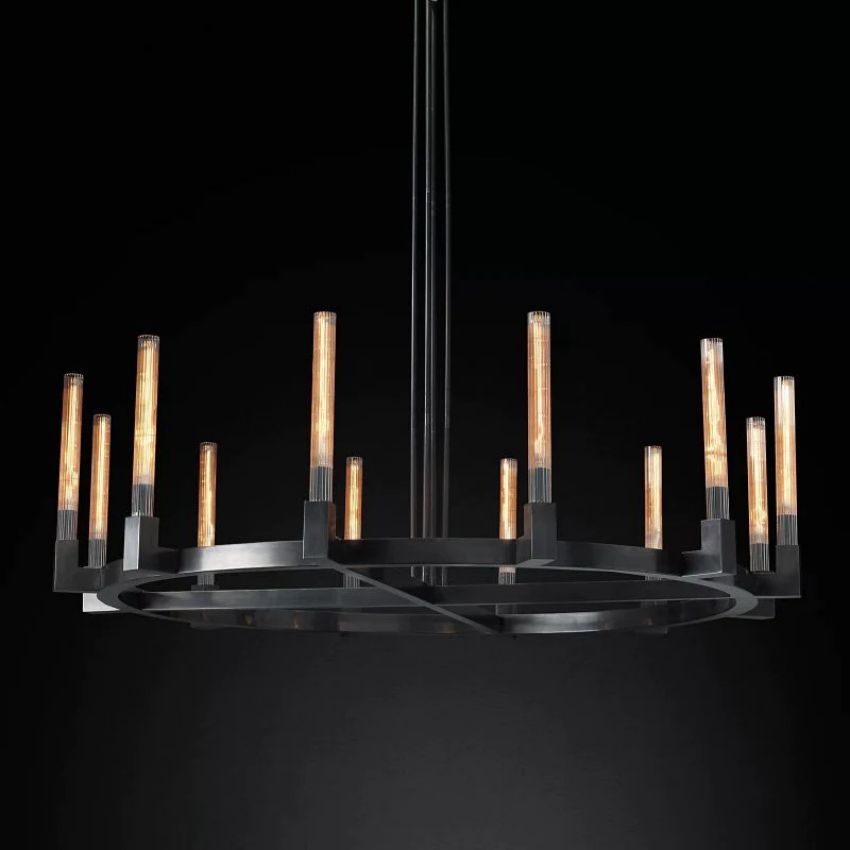 Cannele Ribbed Glass Round Chandelier 60"