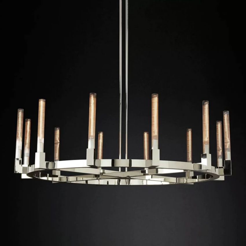 Cannele Ribbed Glass Round Chandelier 60"