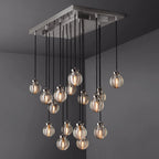 Pearl Carved Inciso Rectangle Chandelier 36"