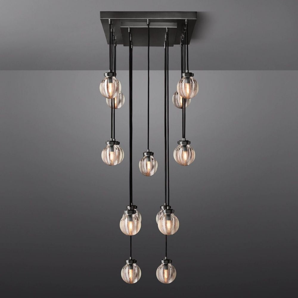 Pearl Carved Inciso Rectangle Chandelier 36"