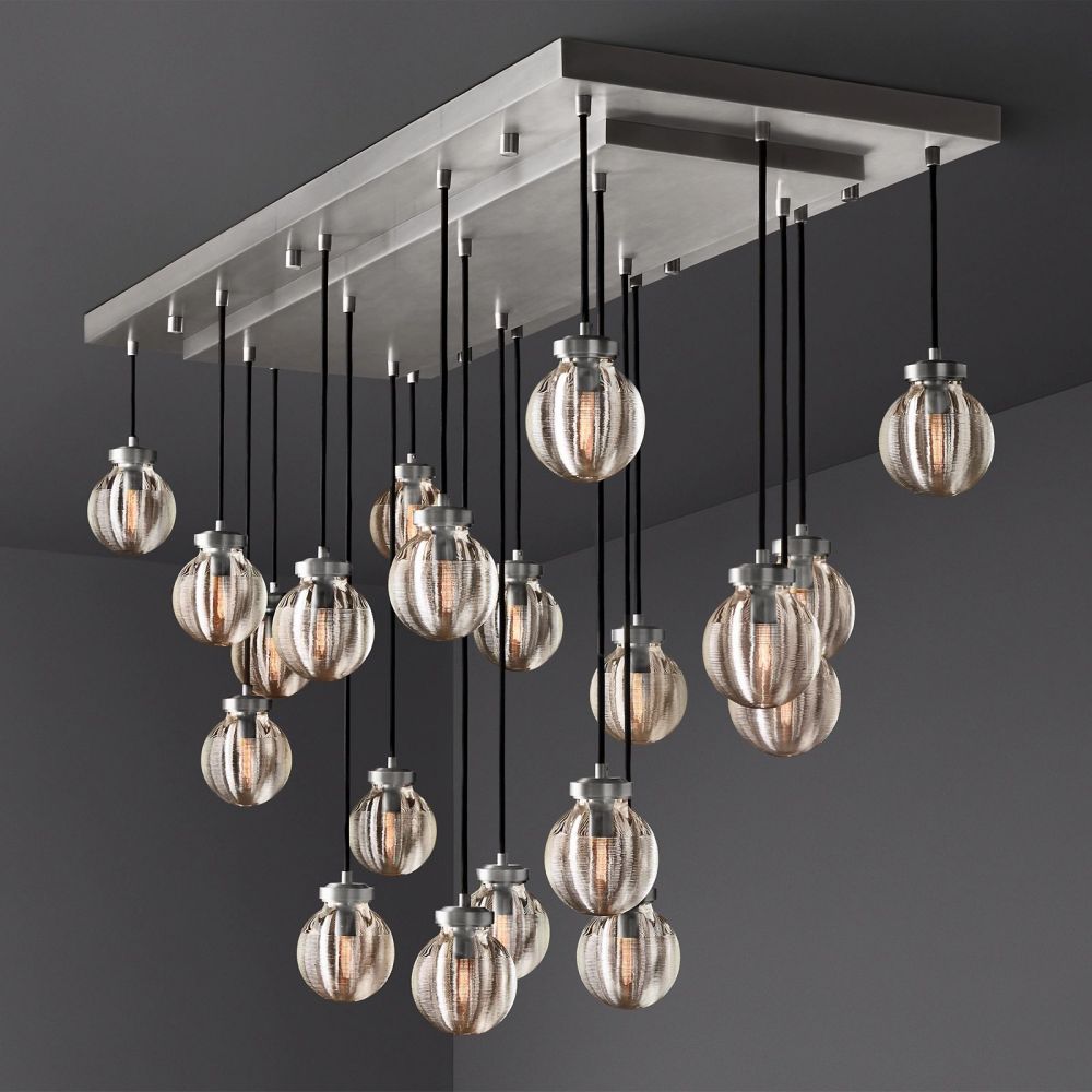 Pearl Carved Inciso Rectangle Chandelier 54"