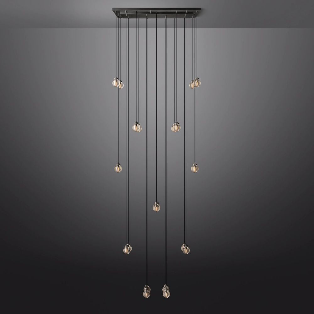 Pearl Carved Inciso Rectangle Chandelier 54"