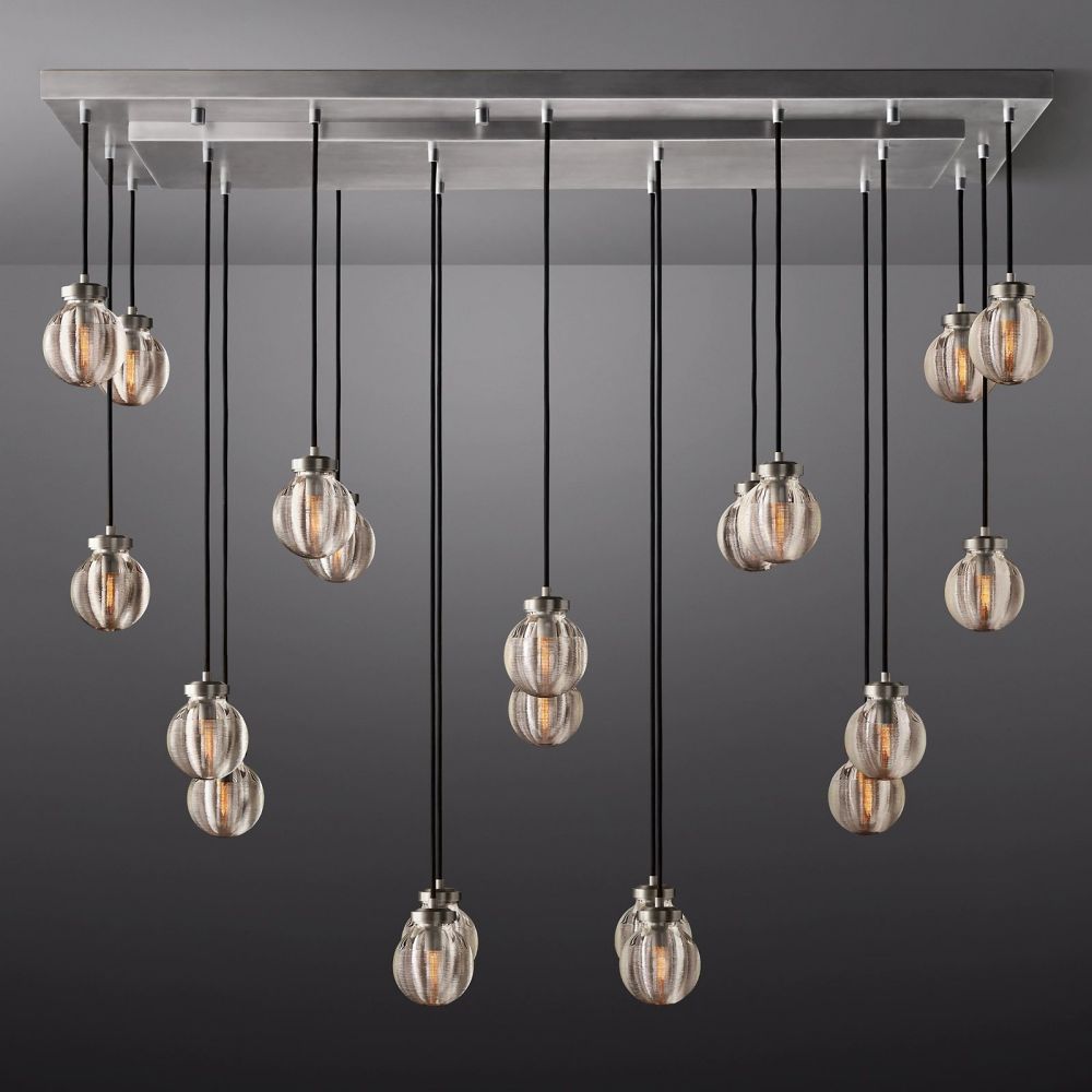 Pearl Carved Inciso Rectangle Chandelier 54"