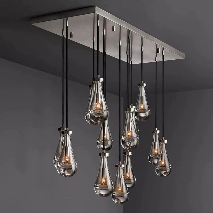Rain Aura Glass Rectangular Chandelier 54"