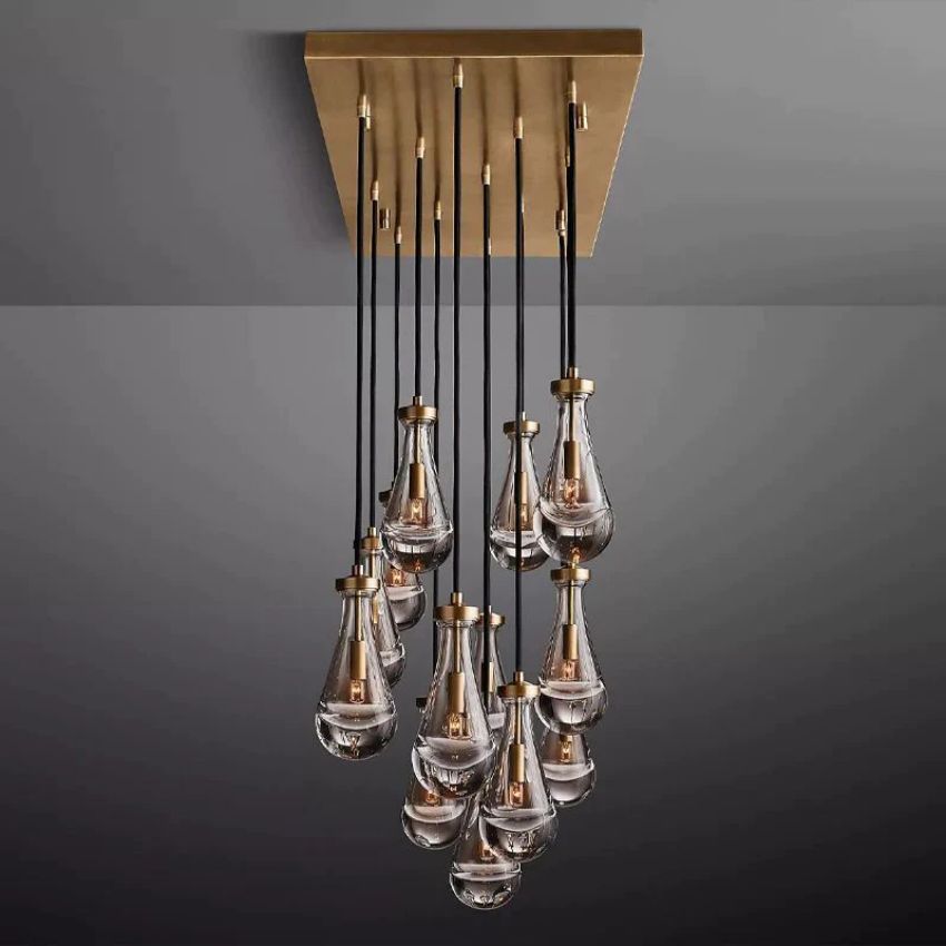 Rain Aura Glass Rectangular Chandelier 54"