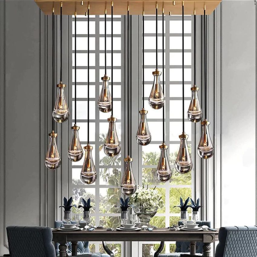 Rain Aura Glass Rectangular Chandelier 54"