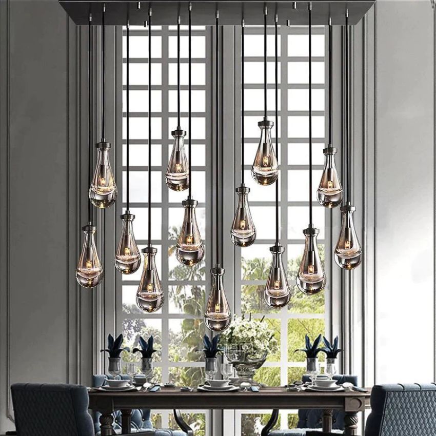 Rain Aura Glass Rectangular Chandelier 54"