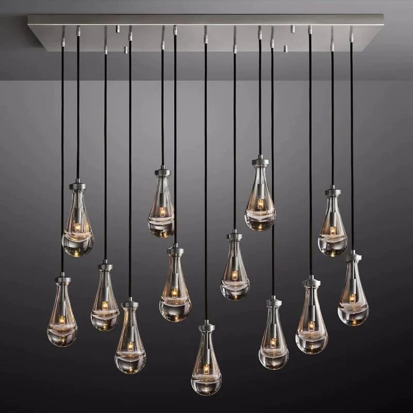 Rain Aura Glass Rectangular Chandelier 54"