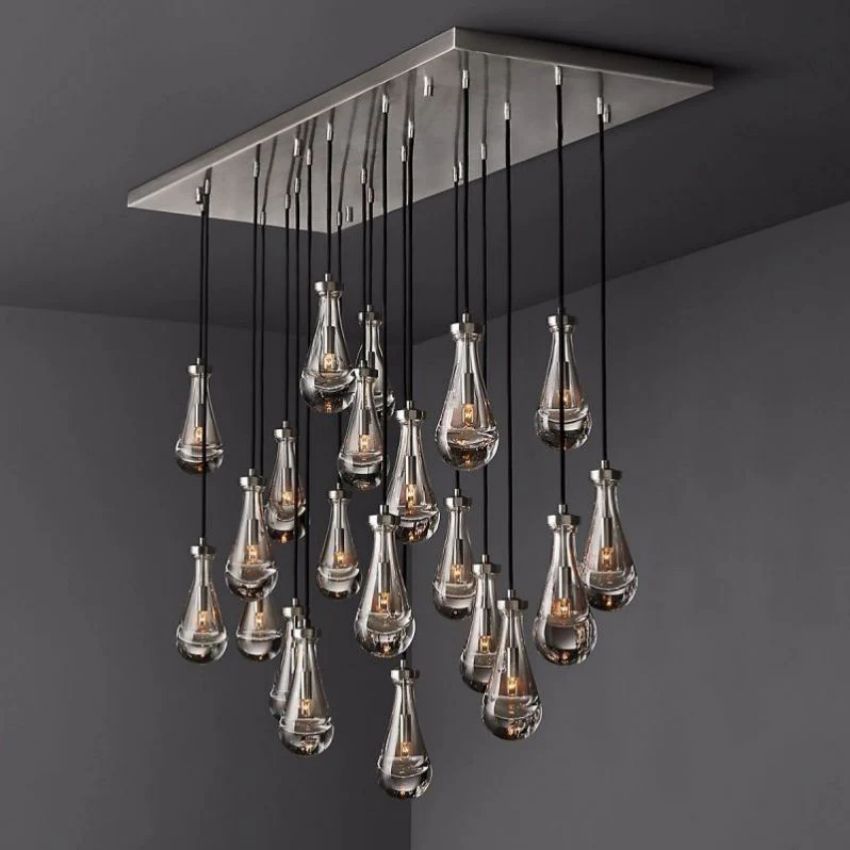 Rain Aura Glass Rectangular Chandelier 72"