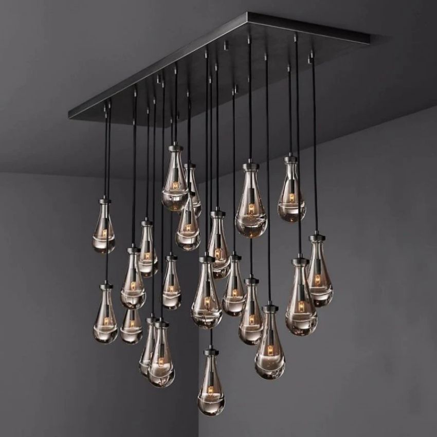 Rain Aura Glass Rectangular Chandelier 72"