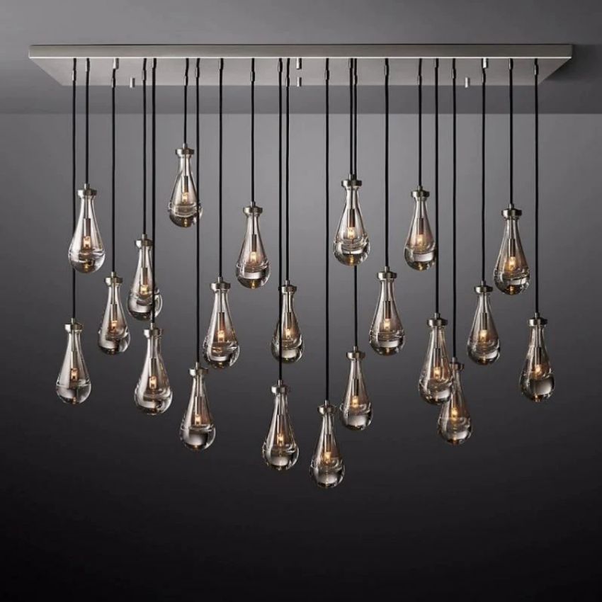 Rain Aura Glass Rectangular Chandelier 72"