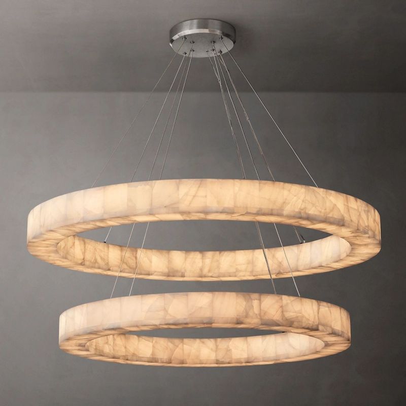 Rivage Veined Alabaster Two-Tier Round Chandelier 60"