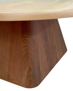 Round Green Onyx Coffee Table - Wooden Base
