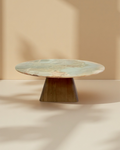 Round Green Onyx Coffee Table - Wooden Base