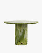 Round Green Onyx Dining Table with Hexagon Base