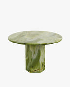 Round Green Onyx Dining Table with Hexagon Base