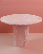 Round Pink Onyx Dining Table with Hexagon Base