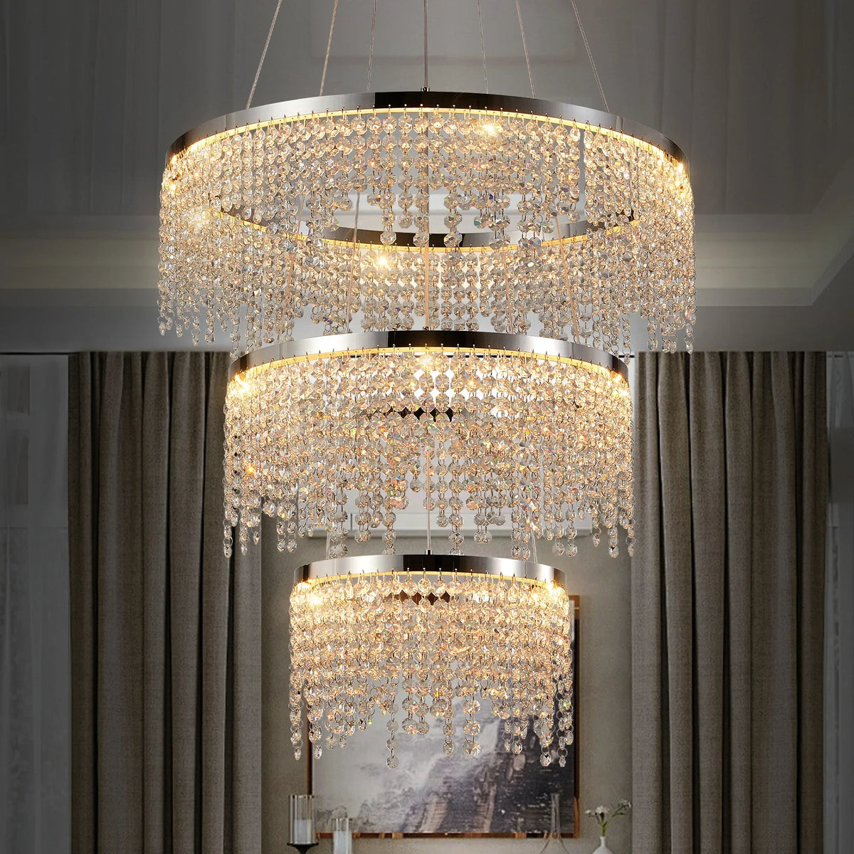 Alleri crystal foyer chandelier in a grand entryway