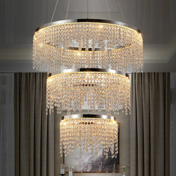 Alleri crystal foyer chandelier in a grand entryway