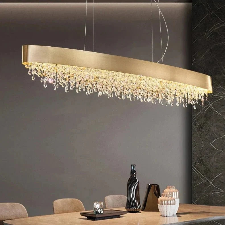 buyAlleri Modern Crystal Linear Chandelier in Brushed Stainless Steel - Morsale
