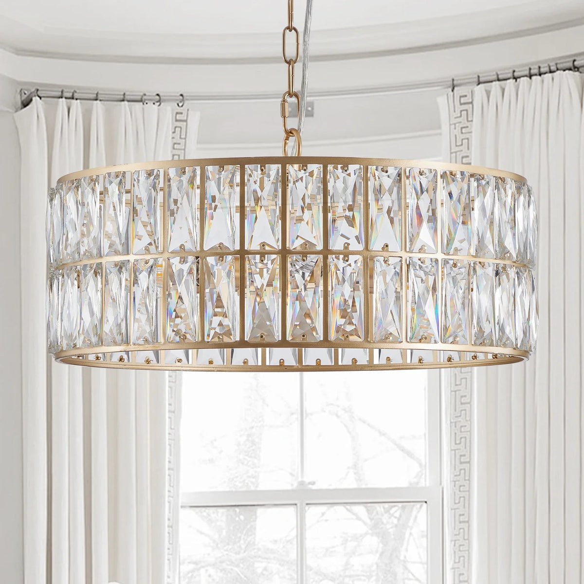 Detail of crystal prisms on the Brion chandelier