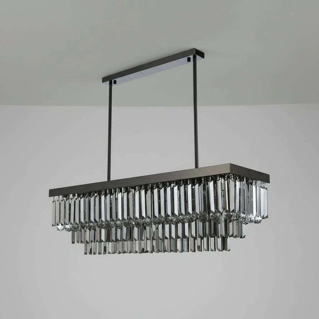 Meridien smoke grey crystal dining chandelier on steel