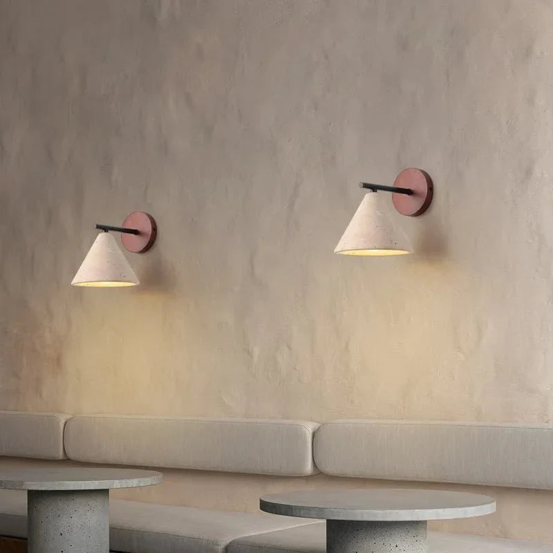 Siena travertine and wood wall sconce full view