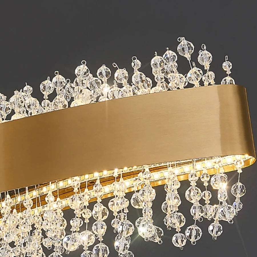 Detail of hand-set crystal strands and steel frame