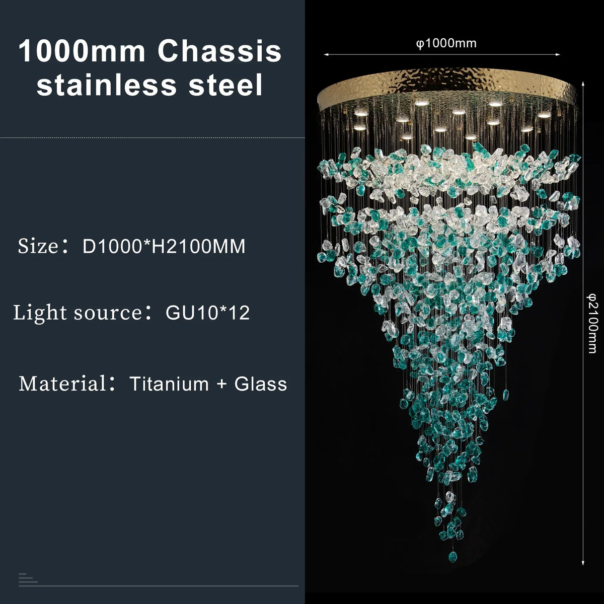Verde crystal foyer chandelier side profile