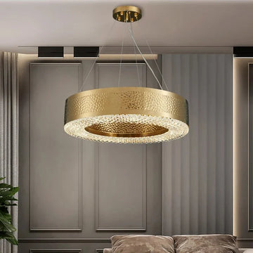 Alleri hammered gold crystal chandelier full view