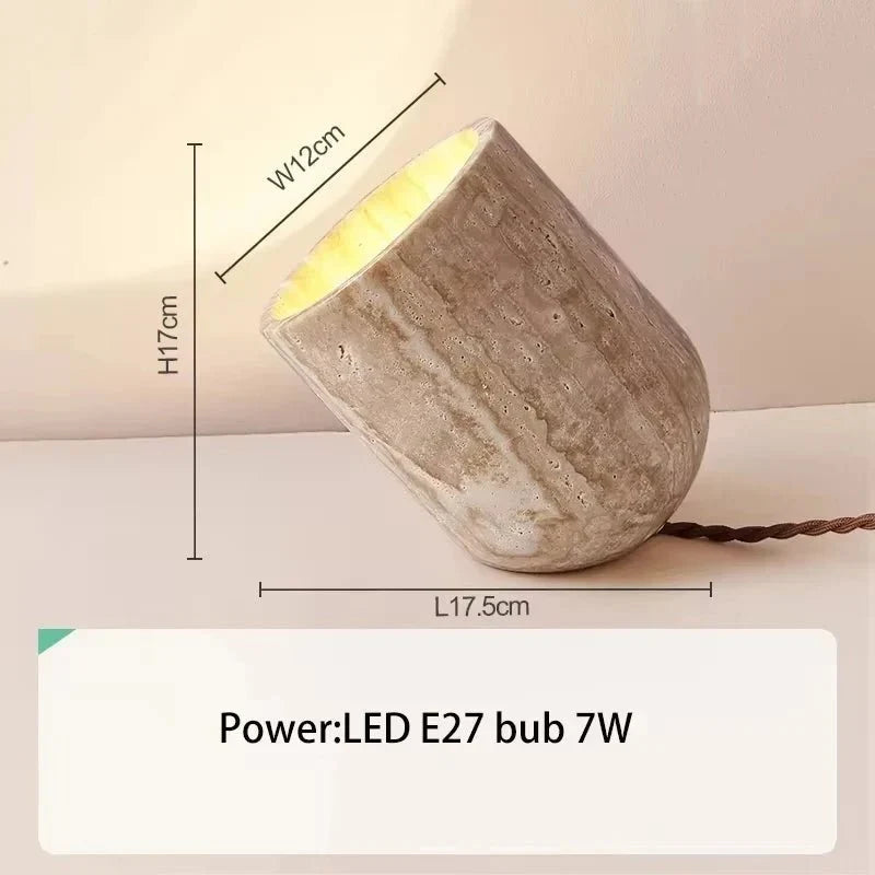 Modern travertine table lamp full view