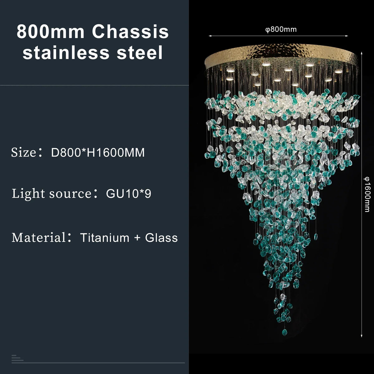 Verde crystal foyer chandelier close-up