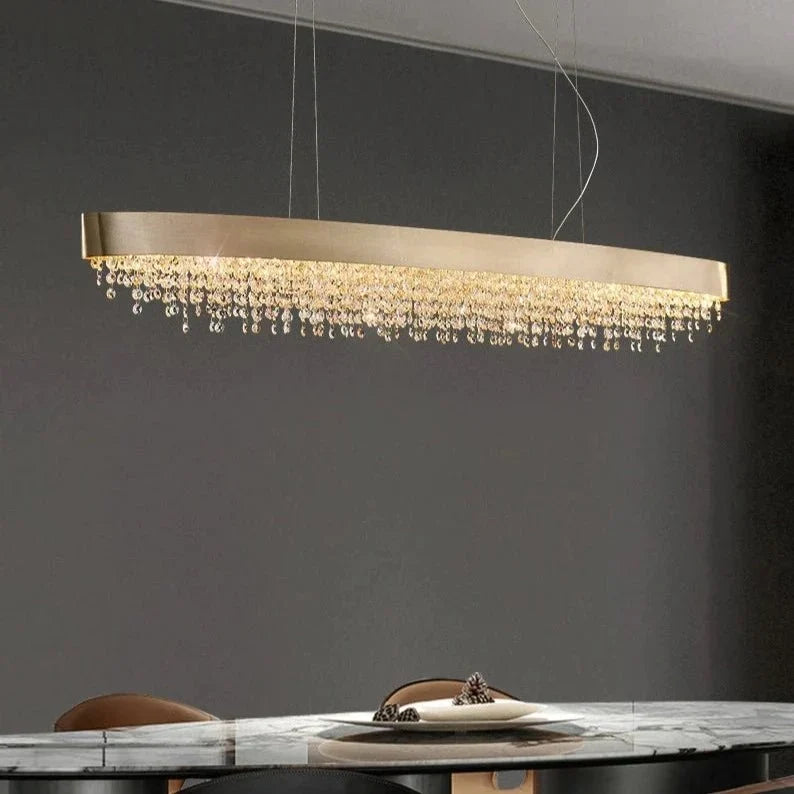 buyAlleri Modern Crystal Linear Chandelier in Brushed Stainless Steel - Morsale