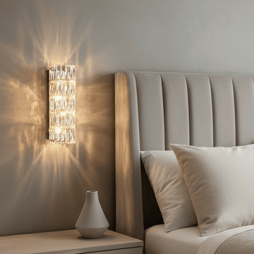 Bacci compact crystal LED wall sconce with layered K9 prisms