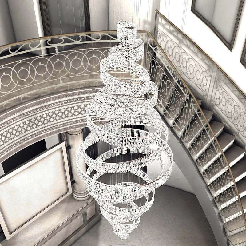 Alleri long crystal foyer chandelier in a grand entryway